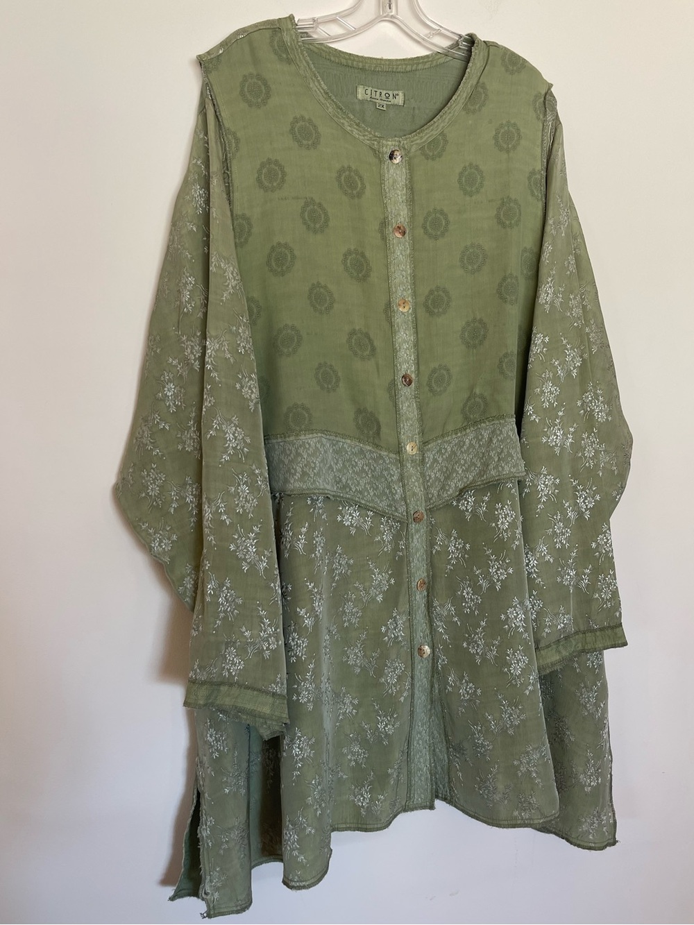 Citron Santa Monica Patchwork Floral Layered Tunic Cool Embroidery Lagenlook 2X
